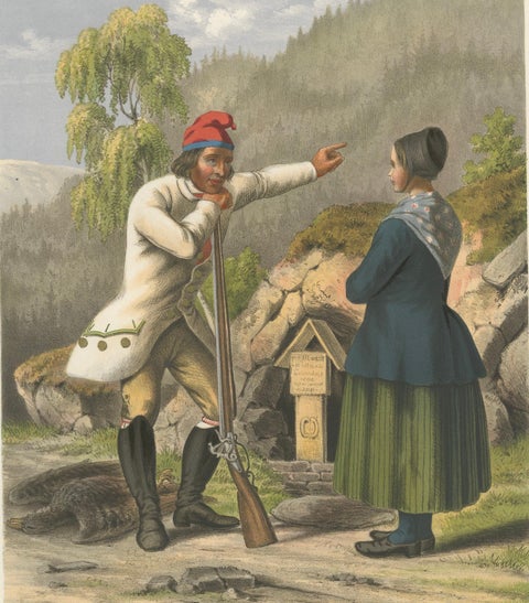 Norwegian Hunter and Woman in Gudbrandsdal Dress, Tonsberg Edition, c.1860, close-up 4
