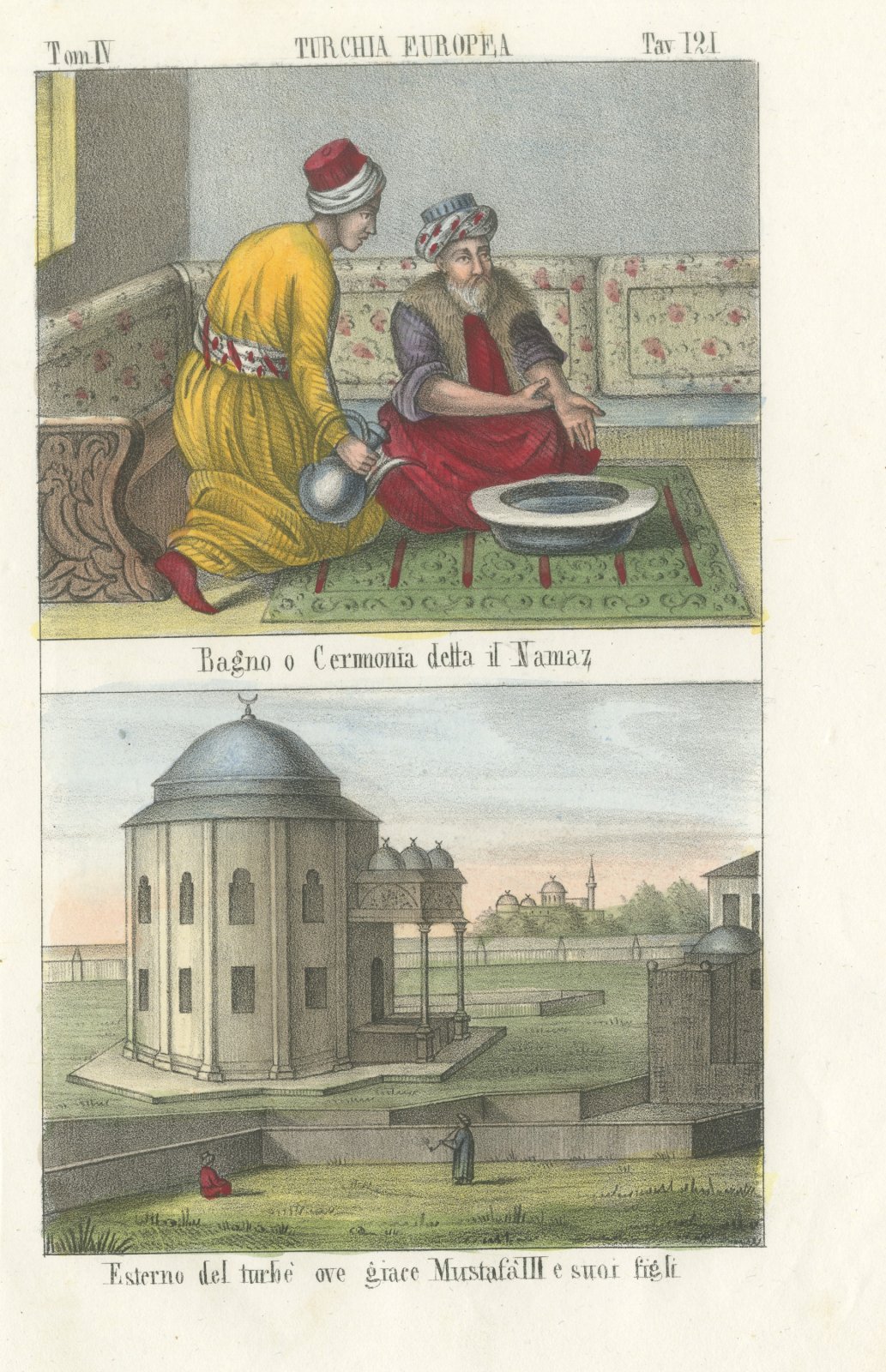 Namaz Ablution and the Tomb of Sultan Mustafa III, Hand Colored, 1842