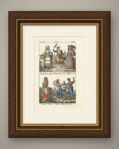 Women of Sora, Ischia, Lipari and Procida with Sicilian Dancers, 1842, shown framed