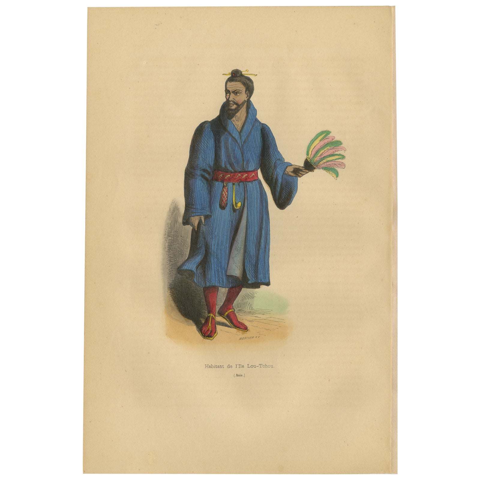 Traditional Dress of Lou-Tohou Island Inhabitant in Asia, 1844 Lithograph