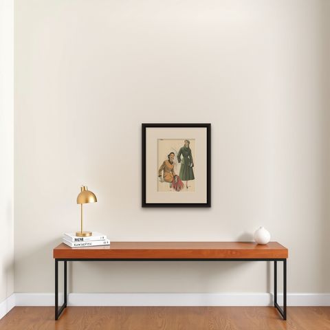 Vintage Fashion Print (Pl. 16501) published in Le Tailleur Moderne, 1954, shown framed on a wall