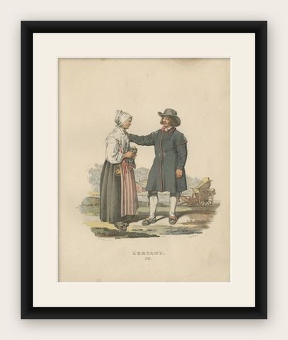 Antique Costume Print of Leksand in Sweden, circa 1864, shown framed