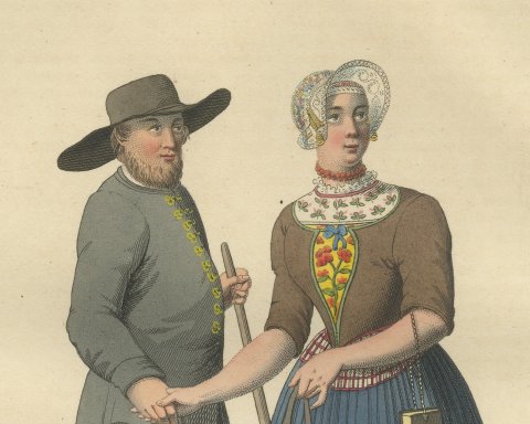 Mennonites of Kampereiland on the Way to Meeting, Dutch Costume, circa 1820, close-up 1