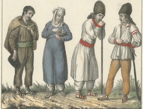 A Pole, Polish Jews and Hungarian Peasants, Hand Colored Lithograph, 1842, close-up 2