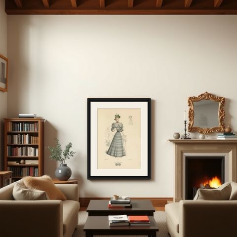Victorian Daywear: Elegant Fashion Lithograph - the Exposition Universelle 1889, shown framed in a room