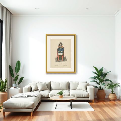 Antique Costume Print of a German Nobleman by Lipperheide, c.1880, shown framed in a room