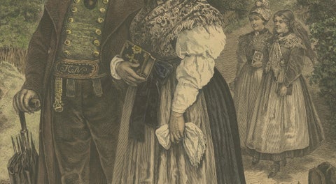 Austrian Folk Couple in Traditional Dress, Alpine Genre Scene, 19th Century, close-up 4