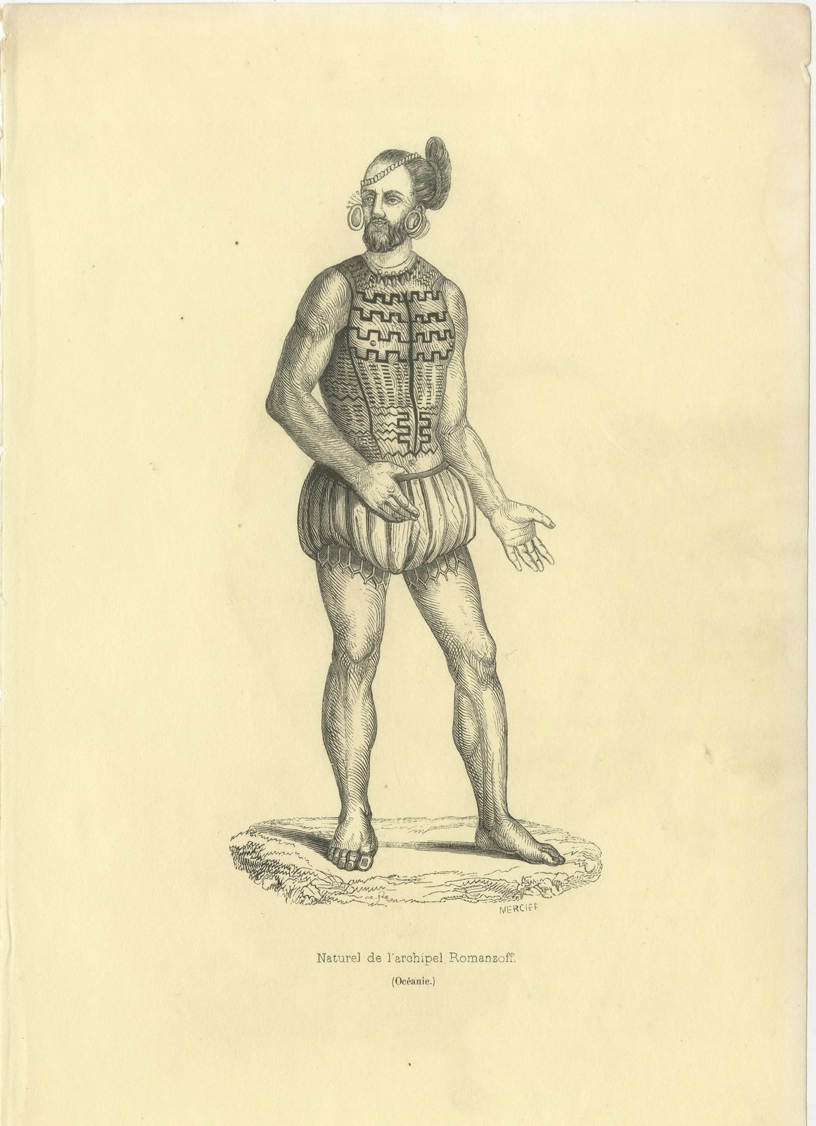 Native of the Romanzoff Archipelago, Antique Wahlen Costume Print, 1843-1844