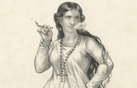 19th Century Guam Costume Lithograph, Angela, Smoking Woman from Gubam Island, close-up 3