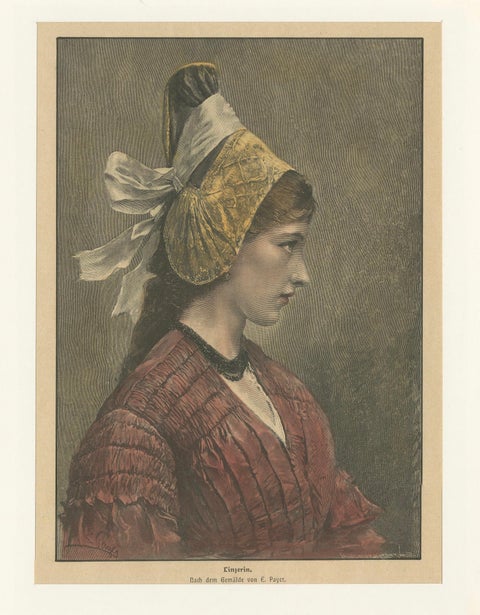 Linzerin, Austrian Folk Costume Print after Eduard Payer, ca. 1880, close-up 1