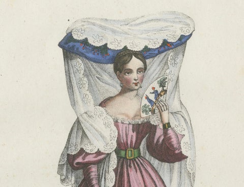 Antique Costume Print of Mendoza, Young Woman in Traditional Dress, 1854, close-up 3