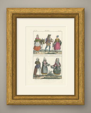 Peasants of Paris and Limoges with Women of Olona and Fete de Buch, 1842, shown framed