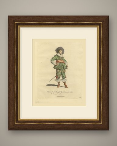 Flemish Gentleman in 1620, Hand Colored Jefferys Costume Plate, 1757, shown framed