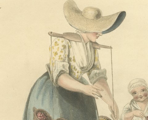 Woman and Children of Amsterdam, Antique Ackermann Print, 1817, close-up 1