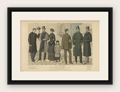 Original Antique Fashion Print, Published in October, 1882, shown framed