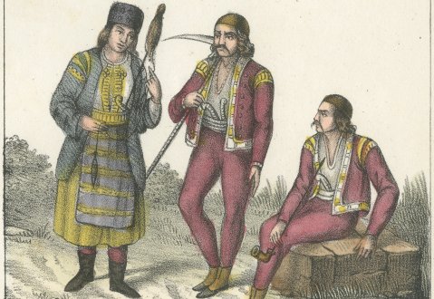 Morlachs by the Sea and Uskoks, Hand Colored Costume Lithograph, 1842, close-up 2