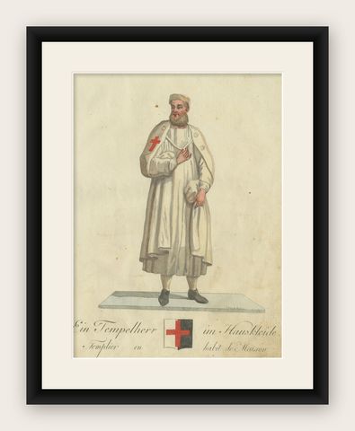 Knight Templar in Traditional House Attire: A Rare 1791 Hand-Colored Engraving, shown framed