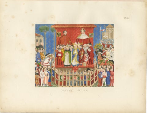 Medieval Coronation Ceremony, Hand-Colored Costume Plate by Paul Mercuri, 1845, view 2