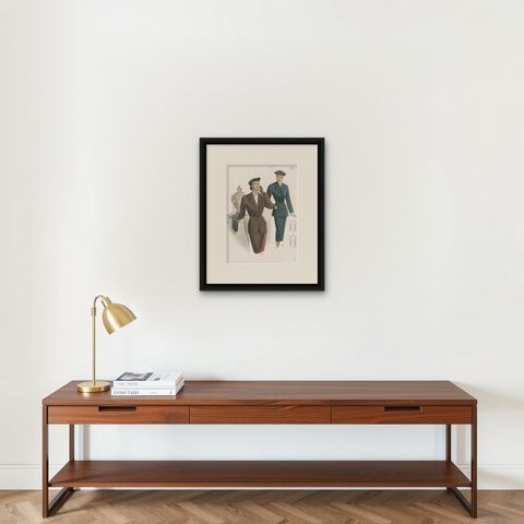 Vintage Fashion Print 'Pl.14309' Published in Ladies Styles, 1952, shown framed on a wall