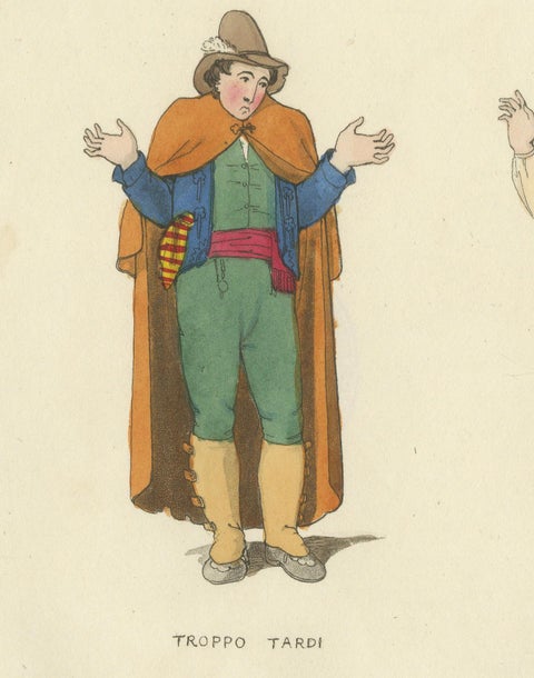 Costume Print: Italian Gestures with Traditional Dress, 1820s Engraving, close-up 3