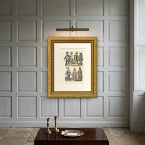 Kaluga Merchant and Wife, a Russian Peasant and Women of Valdai, 1842, shown framed on a wall