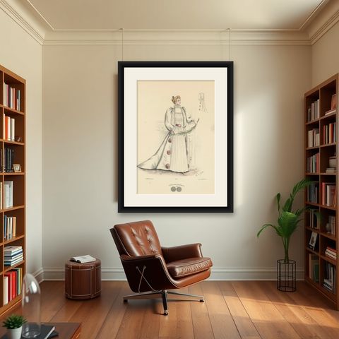 Opulent Fashions of the Victorian Era: Lithograph by L. Michau and M. de Solar, shown framed in a room