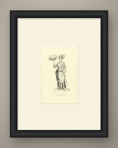 Young Girl of Madison Island, Antique Wahlen Costume Print, 1843-1844, shown framed