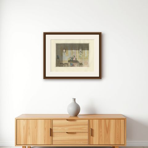 Chinese Nobleman’s Study Interior, Ferrario Costume Print, Hand-Colored c.1815, shown framed on a wall