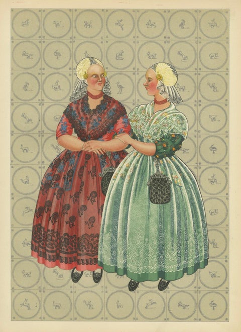 Friesland Gala Dress with Gold Caps and Coral, Dutch Print, 1932, close-up 6