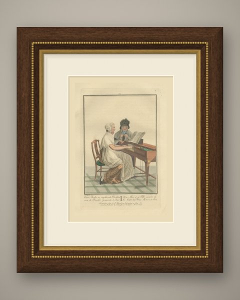 Moravian Mother and Daughter at Zeist, Dutch Costume Print, 1811, shown framed