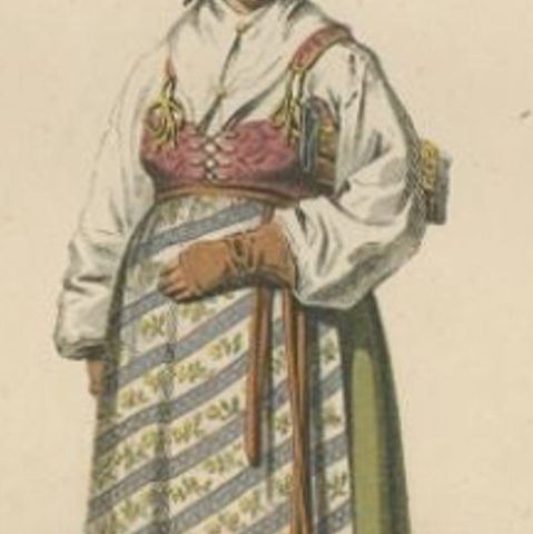 Antique Costume Print of Rättvik in Sweden by Sandberg, circa 1864, close-up 2