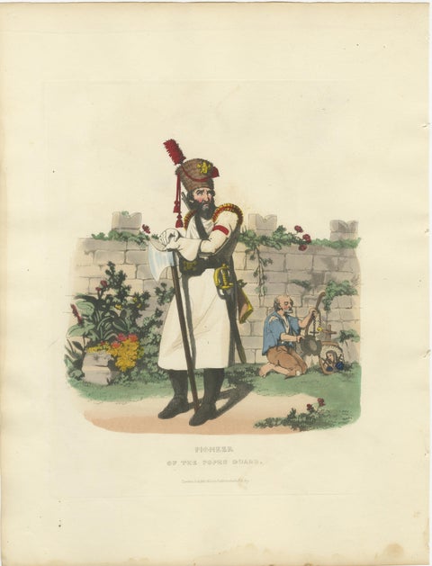 Papal Swiss Guard & Pioneer, Vatican Military Costumes, Polidori c.1820, view 3