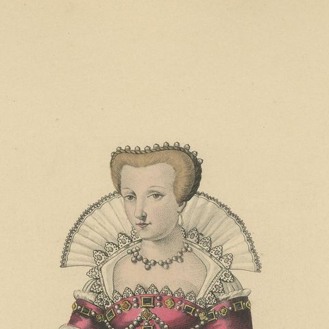 Antique Costume Print of Louise de Lorraine, Queen of France, 1900, close-up 5