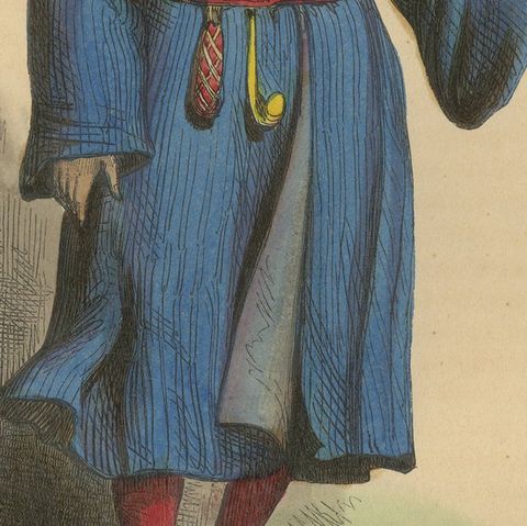 Traditional Dress of Lou-Tohou Island Inhabitant in Asia, 1844 Lithograph, close-up 6