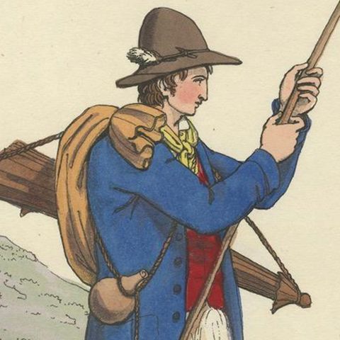 Costume Print: Italian Goatherd in the Hills, 1820s Hand-Colored Engraving, close-up 6