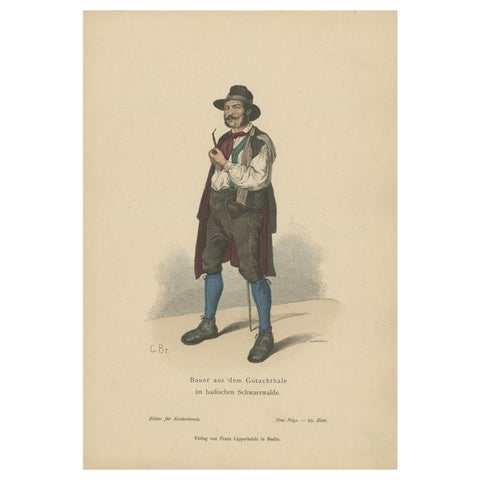 Antique Costume Print of a Farmer of the Black Forest, c.1880