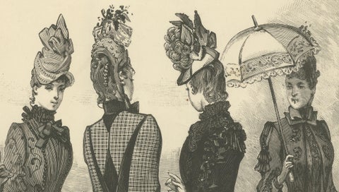 Large French Fashion Plate, Panoramic Couture Study, Paris, c.1887, close-up 6