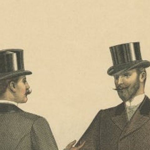 Old Fashion Print of Two Men Illustrating the Fashion Trends of September, 1898, close-up 1