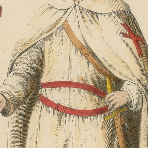 Templar in War Attire with Staff, Costume Di Moyen Age, 1847, close-up 6