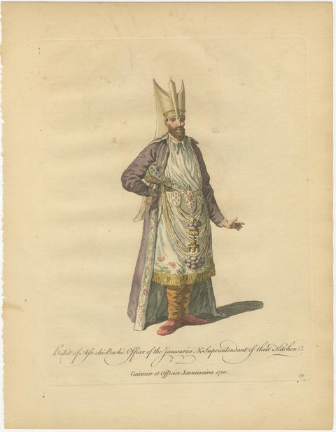 Ottoman Court Figures, Hand-Colored Costume Engravings Pair, c.1749, view 2