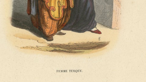 Turkish Woman with Child, Ottoman Costume, Hand-Coloured Lithograph, c.1845, close-up 4