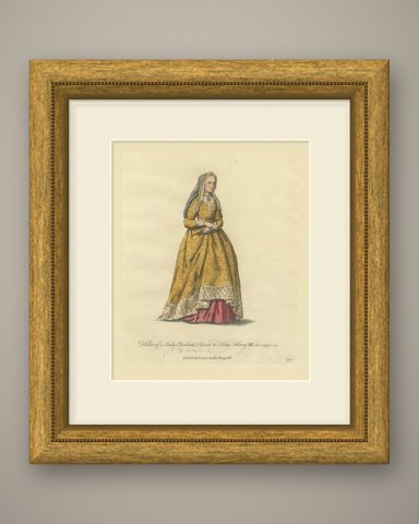 Elizabeth of York, Queen to Henry VII in 1490, Jefferys Costume Plate, 1757, shown framed