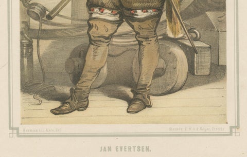 Jan Evertsen, Dutch Admiral in Battle Dress, Hand-Colored Lithograph, ca.1850, close-up 1