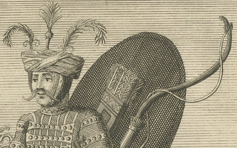 Mounted Persian Soldier, Safavid Military Costume, c.1730, close-up 5