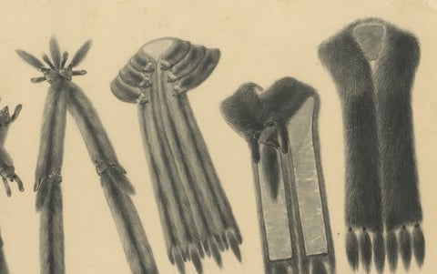 French Art Nouveau Fashion Design of Fur Stoles and Scarves, c.1910, close-up 3