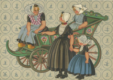 Colorful Walcheren Girls in Traditional Dress Riding a Painted Market Cart, 1932, close-up 5
