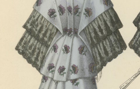 Victorian Elegance in Detail: A Fashion Lithograph by L. Michau, 1889, close-up 3
