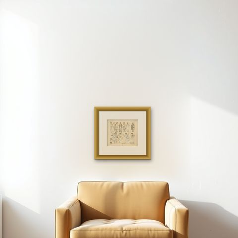 Pl. 14 Antique Print of Greece Costumes by Racinet, 'circa 1880', shown framed on a wall