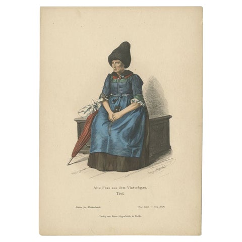 Antique Costume Print of a Woman from Vinschgau 'Tyrol' by Lipperheide, c.1880