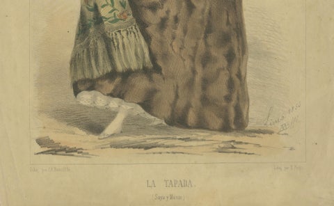 Original Antique Costume Print "La Tapada" of Lima, Peru by A.A. Bonnaffé, 1855, close-up 3